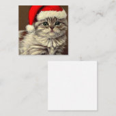ヴィンテージクリスマス子猫サンタ・ハットをかぶった エンクロージャーカード (正面/裏面)