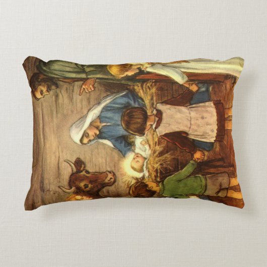 ヴィンテージクリスマス宗教的出生wベビーイエス アクセントクッション (正面)
