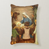 ヴィンテージクリスマス宗教的出生wベビーイエス アクセントクッション (正面(垂直))