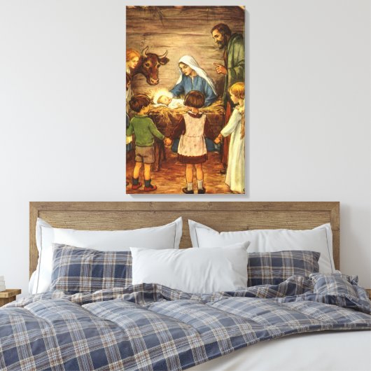 ヴィンテージクリスマス宗教的出生wベビーイエス キャンバスプリント (インサイチュ (寝室))