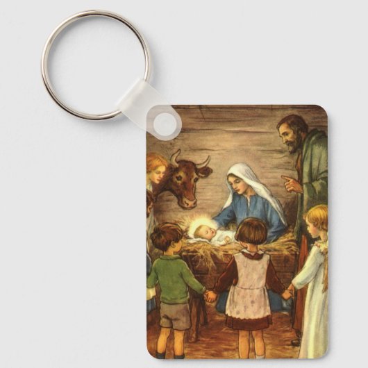 ヴィンテージクリスマス宗教的出生wベビーイエス キーホルダー (正面)