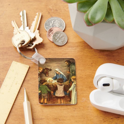 ヴィンテージクリスマス宗教的出生wベビーイエス キーホルダー (デスク)