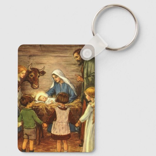 ヴィンテージクリスマス宗教的出生wベビーイエス キーホルダー (裏面)