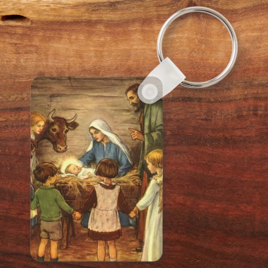 ヴィンテージクリスマス宗教的出生wベビーイエス キーホルダー (裏面)