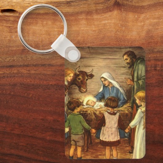 ヴィンテージクリスマス宗教的出生wベビーイエス キーホルダー (正面)