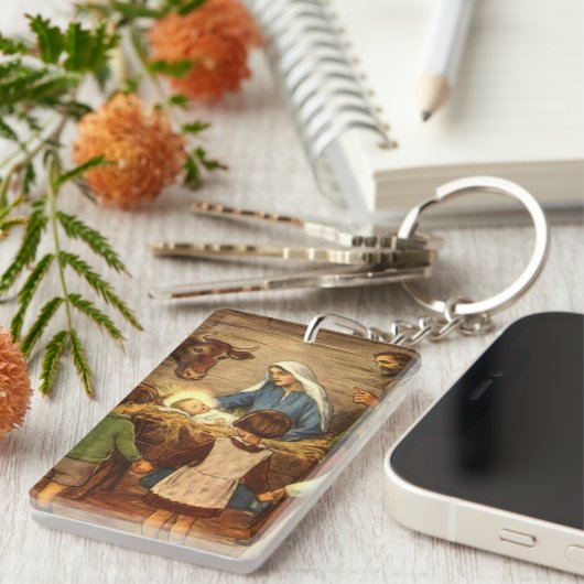 ヴィンテージクリスマス宗教的出生wベビーイエス キーホルダー (正面右)