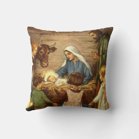ヴィンテージクリスマス宗教的出生wベビーイエス クッション (裏面)