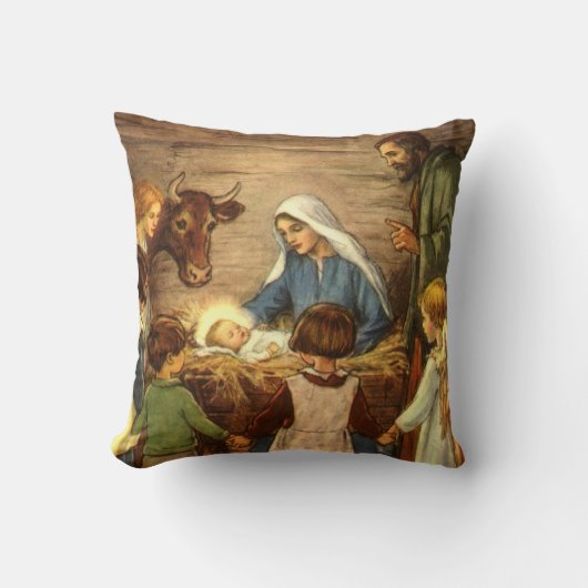 ヴィンテージクリスマス宗教的出生wベビーイエス クッション (正面)