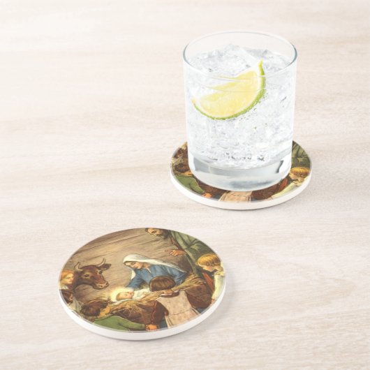 ヴィンテージクリスマス宗教的出生wベビーイエス コースター (側面)