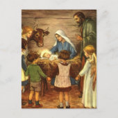 ヴィンテージクリスマス宗教的出生wベビーイエス シーズンポストカード (正面)