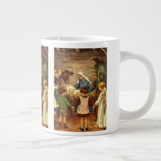 ヴィンテージクリスマス宗教的出生wベビーイエス ジャンボコーヒーマグカップ (右)