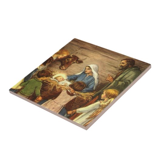 ヴィンテージクリスマス宗教的出生wベビーイエス タイル (側面)