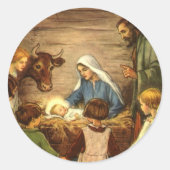 ヴィンテージクリスマス宗教的出生wベビーイエス ラウンドシール (正面)