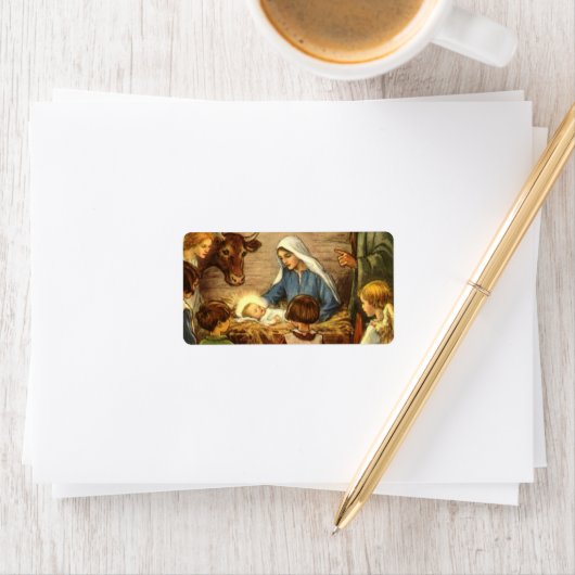 ヴィンテージクリスマス宗教的出生wベビーイエス ラベル (インサイチュ)