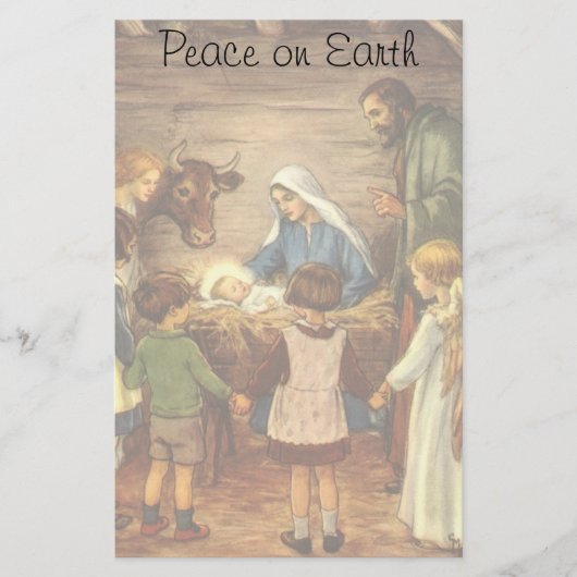 ヴィンテージクリスマス宗教的出生wベビーイエス 便箋 (正面)