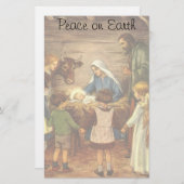 ヴィンテージクリスマス宗教的出生wベビーイエス 便箋 (正面/裏面)