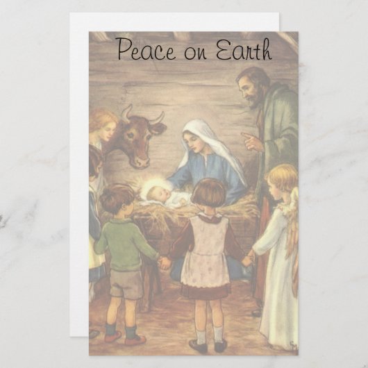 ヴィンテージクリスマス宗教的出生wベビーイエス 便箋 (正面/裏面)