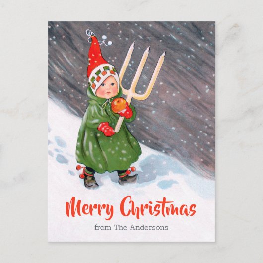 ヴィンテージクリスマス小さな女の子雪キャンドルCC0319 ポストカード (正面)