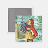 ヴィンテージクリスマス小さな女の子&ヴィオレット マグネット (正面/裏面)