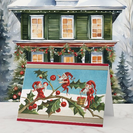 ヴィンテージクリスマス小人X 3メッセージのパーソナライズ カード