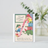 ヴィンテージクリスマス小妖精や小人のおもちゃ作り シーズンカード (スタンド正面)