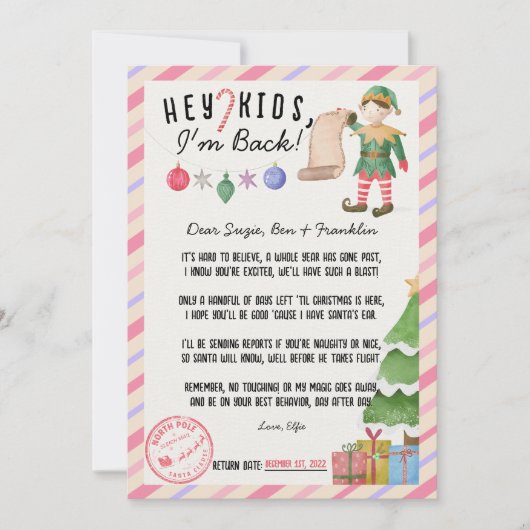 ヴィンテージクリスマス小妖精や小人の返信用書簡 招待状 (正面)