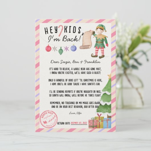 ヴィンテージクリスマス小妖精や小人の返信用書簡 招待状 (スタンド正面)