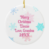 ヴィンテージクリスマス小妖精や小人ガールインピンク セラミックオーナメント (裏面)