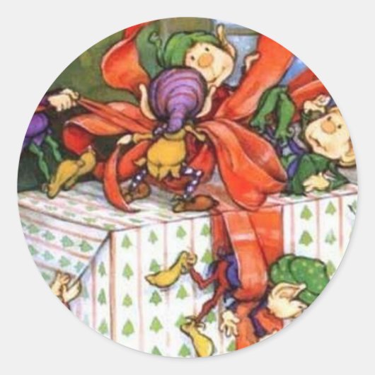 ヴィンテージクリスマス小妖精や小人ギフトラッピング ラウンドシール (正面)