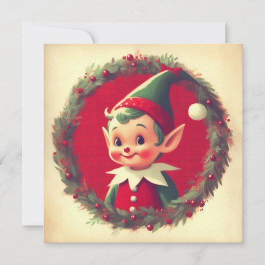 ヴィンテージクリスマス小妖精や小人レトロクリスマス シーズンカード (正面)