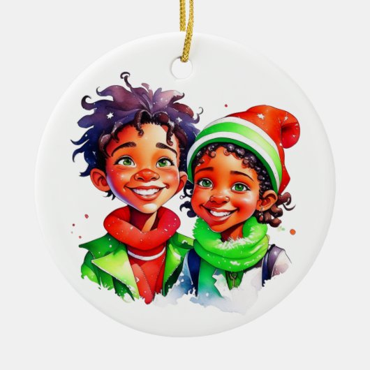ヴィンテージクリスマス小妖精や小人 パーソナライズされた セラミックオーナメント (正面)