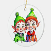 ヴィンテージクリスマス小妖精や小人 パーソナライズされた セラミックオーナメント (左)