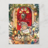 ヴィンテージクリスマス少年と犬 シーズンポストカード (正面)