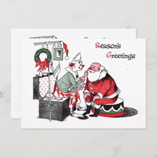 ヴィンテージクリスマス救済ピエロサンタクロース シーズンカード (正面/裏面)