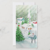 ヴィンテージクリスマス教会の冬のシーン シーズンカード (正面)