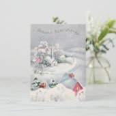 ヴィンテージクリスマス教会の冬のシーン シーズンカード (スタンド正面)