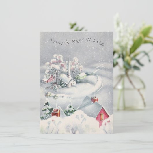 ヴィンテージクリスマス教会の冬のシーン シーズンカード (スタンド正面)