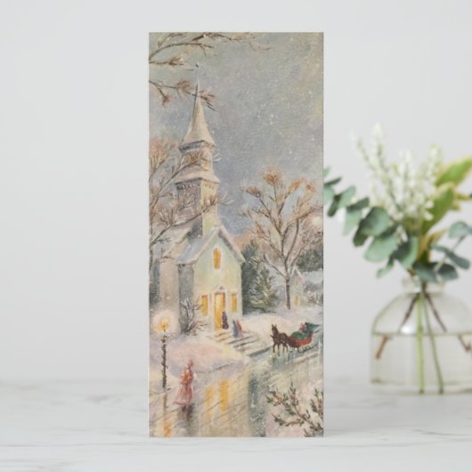 ヴィンテージクリスマス教会の冬のシーン シーズンカード (スタンド正面)