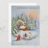ヴィンテージクリスマス教会の冬のシーン シーズンカード (正面/裏面)