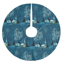 ヴィンテージクリスマス教会の雪の静か夜 ブラッシュドポリエステルツリースカート