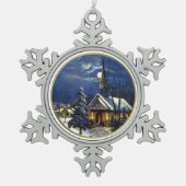 ヴィンテージクリスマス教会 スノーフレークピューターオーナメント (正面)