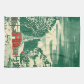 ヴィンテージクリスマス教会、冬の雪景色 キッチンタオル (横)