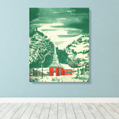 ヴィンテージクリスマス教会、冬の雪景色 キャンバスプリント (インサイチュ (ウッドフロア))