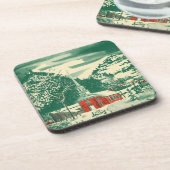 ヴィンテージクリスマス教会、冬の雪景色 コースター (左側)