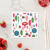 ヴィンテージクリスマス数々のオーナメントオンホワイト スタンダードカクテルナプキン (インサイチュ)