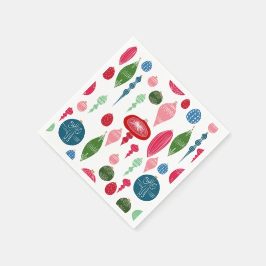 ヴィンテージクリスマス数々のオーナメントオンホワイト スタンダードカクテルナプキン (角)