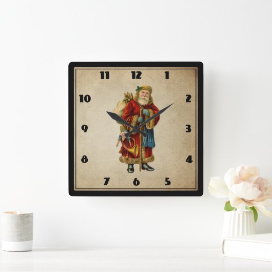 ヴィンテージクリスマス旧世界サンタクロース スクエア壁時計 (ホーム)