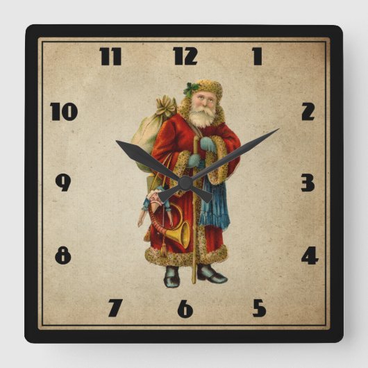 ヴィンテージクリスマス旧世界サンタクロース スクエア壁時計 (正面)