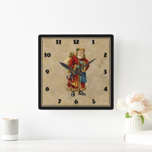 ヴィンテージクリスマス旧世界サンタクロース スクエア壁時計 (ホーム)