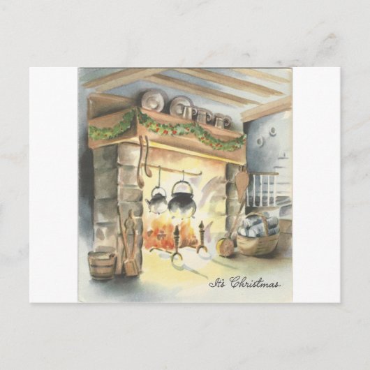 ヴィンテージクリスマス暖炉 シーズンポストカード (正面)